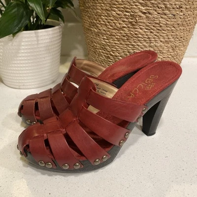 Sbicca of California Red Leather Studded Heeled Sandals Clogs Women’s 7 - Image 1 of 4