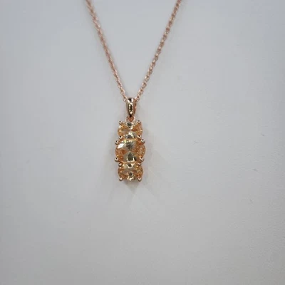 3-Stone Oval Light Champagne CZ Pendant and Chain, Rose Gold Plated — 第 1/4 张图片