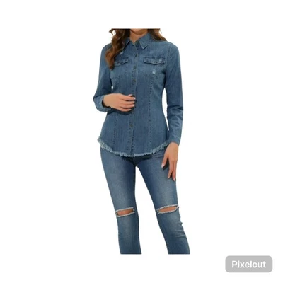 Camisa vaquera Allegra Talla K Cuello Punto Medio, Dobladillo Crudo Botón Nueva Sin Etiquetas Foto 1 de 4