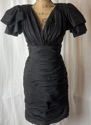 Vestido Tadashi Vintage Años 80’s 90’s Negro Acanalado Body Con Manga Abullonada Formal Baile de graduación 6 Foto 1 de 4