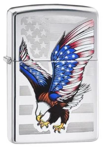 Encendedor a prueba de viento Zippo con águila calva y bandera americana, 28449, nuevo en caja - Imagen 1 de 4