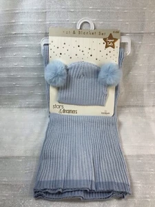 Stars & Dreamers Danbar Global Blue Ribbed Baby Hat & Blanket Set 0-6 Months NEW - Picture 1 of 10