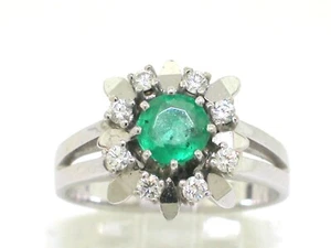 Smaragd Ring 585 Weißgold 14Kt  natürlicher Smaragd 8 Brillanten 0,18ct - Bild 1 von 6