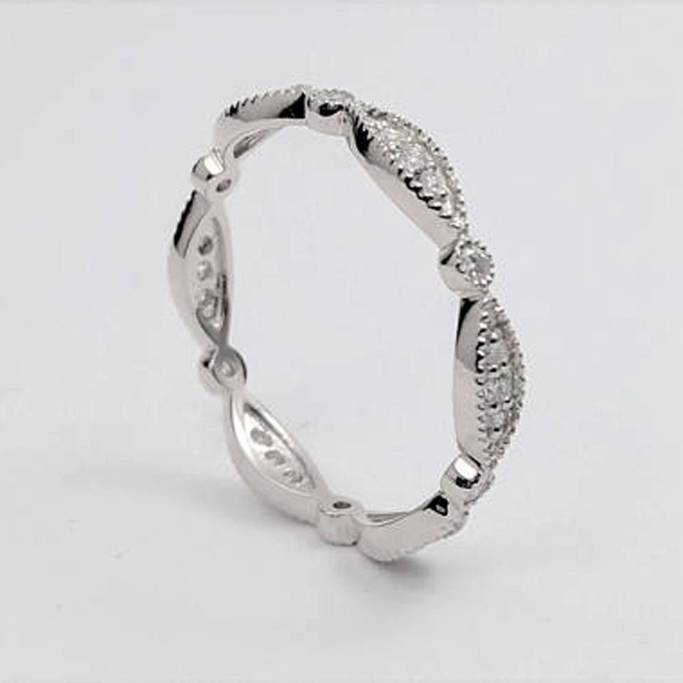 14K White Gold Round Cut Moissanite Eternity Band for Women 0.24 CT - Image 1 of 4