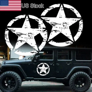 For Jeep Wrangler 20" White Distressed Military pentagram Car Decal Stickers 2x - Picture 1 of 7