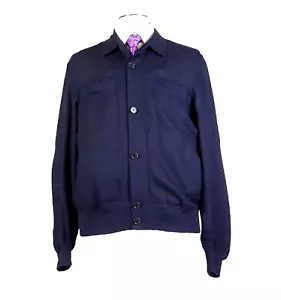 Brioni Sz L PURE LINEN Bomber Jacket Lightweight Navy Blue - Picture 1 of 10