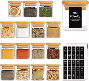 16Pcs Glass Spice Jars with Bamboo Lid, 4Oz Airtight Square Spice Containers wit - Picture 1 of 9
