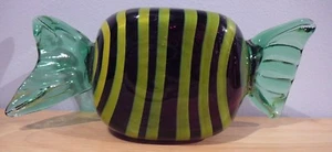 Huge Murano Glass Candy Green & Black Stripe 1 1/4 lbs - Picture 1 of 7