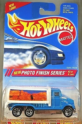 1995 Hot Wheels #333 Photo Finish 3/4 TANK TRUCK Blue/White w/Chrome 7 Spokes - Image 1 of 4
