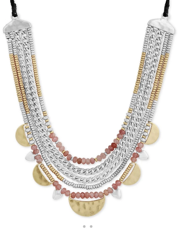 $65   Lucky Brand two tone & stone beaded leather statement necklace Lj8 - Изображение 1 из 1
