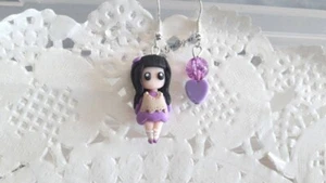 Orecchini pendenti in pasta polimerica doll abito viola - Picture 1 of 1