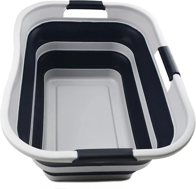 Cesta de lavandería de plástico plegable con 2 asas bañera ovalada de 8 gallon - Image 1 of 4