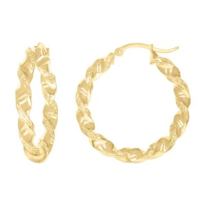 10kt Yellow Gold Womens Diamond-cut Twisted Hoop Earrings 4mm-38 - Picture 1 of 1