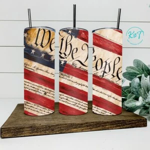 Patriotic Flag, We the People, 20oz Skinny Stainless Steel Tumbler - Picture 1 of 1