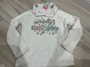 girls JUSTICE FLEECE "I'M REALLY A UNICORN" FLEECE SHIRT white SPARKLE size 10 - Picture 1 of 2