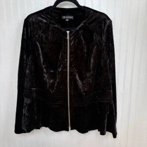 INC INTERNATIONAL CONCEPTS Solid Black Velvet Full Zip Peplum Jacket Size 2X NEW - Picture 1 of 9