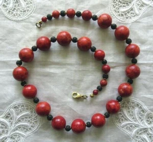 COLLIER - PERLENKETTE - SCHAUMKORALLE - ROT + SCHWARZ - 50 cm - Bild 1 von 2