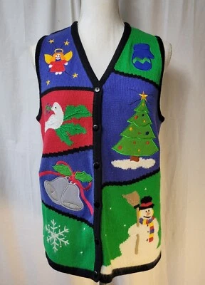 The Quacker Factory Womens Christmas Sweater Vest Colorblock Grandma Core Size M - Image 1 of 4