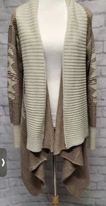 Nuevo Love Stitch Mujeres Azteca Abierto Cárdigan Suéter Marrón Crema Manga L Mediana G9 - Imagen 1 de 10