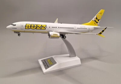 BOEING B737-8 MAX 200 BUZZ REG: SP-RZG WITH STAND - JFOX JF-737-8M-008 1/200 - Image 1 of 4