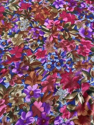 Purple Brown Green Pink Floral Rayon Challis Fabric John Kaldor 4 Yds Vintage - Image 1 of 4