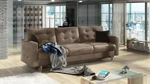 3-Sitzer Schlafsofa Thor, Camel, Braun, Veloursstoff, Bettkasten - Bild 1 von 2