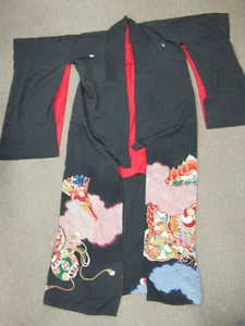Vintage Nachlass antiker japanischer Seiden Kimono langer Morgenmantel mit Drache - Bild 1 von 22