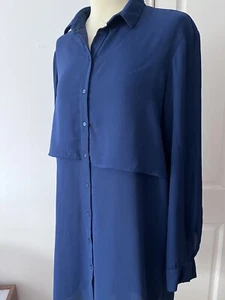 MANGO Navy Blue Double Layer Long Sleeve Soft Fabric Tunic Top Size Small. USED - Picture 1 of 9
