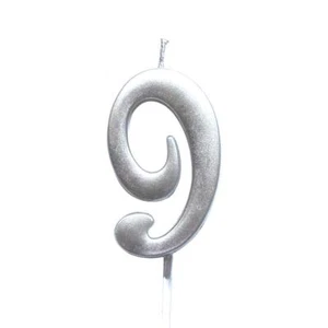 Number 9 Silver Birthday Numeral Candle Cake Topper Party Decoration Girl Boy - Picture 1 of 2