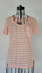 Splendid Striped White/Peach T-Shirt Tee Short Sleeve Scoop Neck Top Size XS - Picture 1 of 8