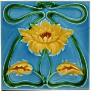 Art Nouveau Fireplace Tile Blue Glaze Floral Majolica by Alfred Meakin C1900 AE3 - Picture 1 of 3