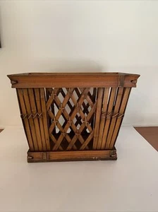 Vintage Bamboo Rattan Basket 2 Handles Rectangle Woven 12”x16” - Picture 1 of 9