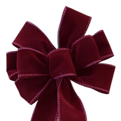 Arco corona exterior terciopelo borgoña oscuro - hecho a mano - con cable - vacaciones de Navidad Foto 1 de 4