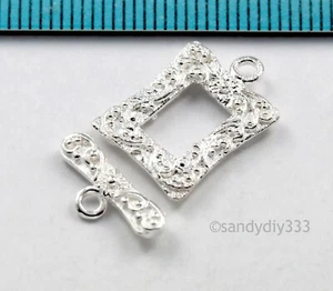 1x BRIGHT STERLING SILVER LUXURY RECTANGLE TOGGLE CLASP 14mm #107 - Picture 1 of 2