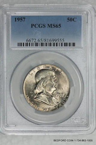 PCGS MS65 1957 FRANKLIN SILVER HALF DOLLAR 50c  (BC55) Cover