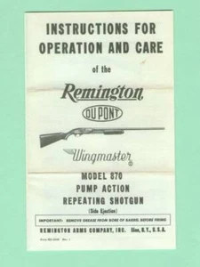 Remington Model 870 1950's Owners Manual Reproduction - Picture 1 of 1