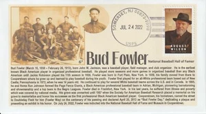 6° Cachets Afroamericano Bud Fowler Salón de la Fama del Béisbol Clase de 2022 - Imagen 1 de 1