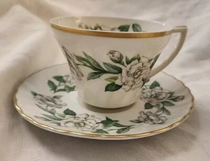 Syracuse China Magnolia Tea Coffee Cup And Saucer Gold Rim Scalloped - Picture 1 of 5
