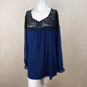 August SilkNew Womens Mixed-Media Top Blouse Dark Blue Size XL __ NWT B9A1 - Picture 1 of 4
