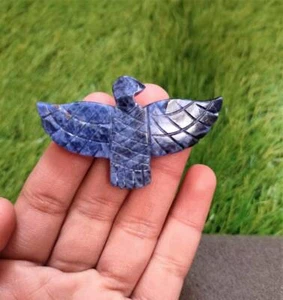 Carving Eagle Pendant – Natural Sodalite Hand-Carved Bird for Jewelry Making - Picture 1 of 8