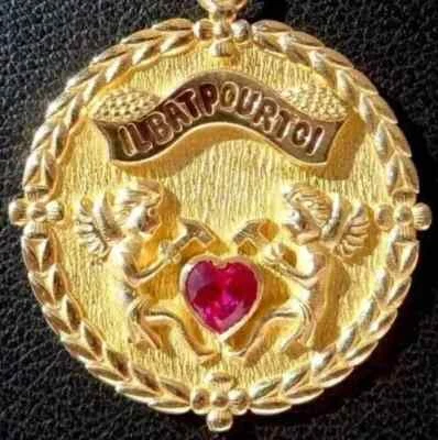 14k  YelloW Gold Plated 2.30Ct Heart Ruby Moissanite AUGIS Vintage Pendant - Image 1 of 3