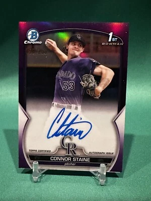 2023 Bowman Chrome 1st Connor Staine Purple Refractor Auto /250 Rockies #CPA-CSE - Image 1 of 2
