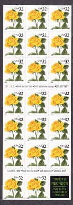 Scott #3049a 32¢ Yellow Rose Booklet of 20 Stamps - MNH P#S2222 Rose Bowl - Image 1 of 2