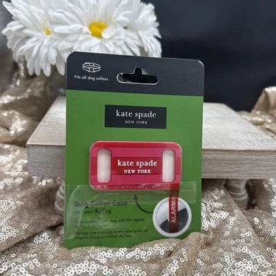 Soporte para Collar de Perro Kate Spade New York Airtag - Rayas Marinas Rojo Rosa Nuevo con Etiquetas Foto 1 de 3