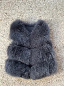 Dark Grey Natural Fox Fur Gilet Waistcoat UK 8 10 - Picture 1 of 10