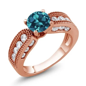 2.54 Ct Round London Blue Topaz 18K Rose Gold Plated Silver Ring - Picture 1 of 3