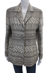 Zanella Womens Cotton Geometric Buttoned Long Sleeve Blazer White Size 12 - Picture 1 of 7