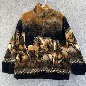 Black Mountain Jacket Mens Medium Brown Black Horse Fleece Full Zip Made USA - Picture 1 of 6