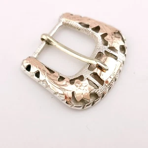 Signed Sterling Silver & 10K Gold Overlay Belt Buckle SLOO925 Hecho En Mexico - Picture 1 of 12