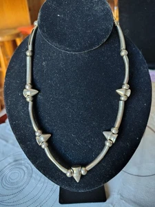 Vtg Modernist Sterling Silver Cone Bead Necklace39g Geometric Bold Statement 15" - Picture 1 of 8